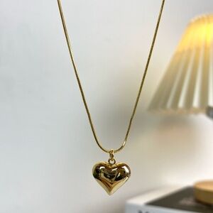 14k gold plated puffy heart necklace